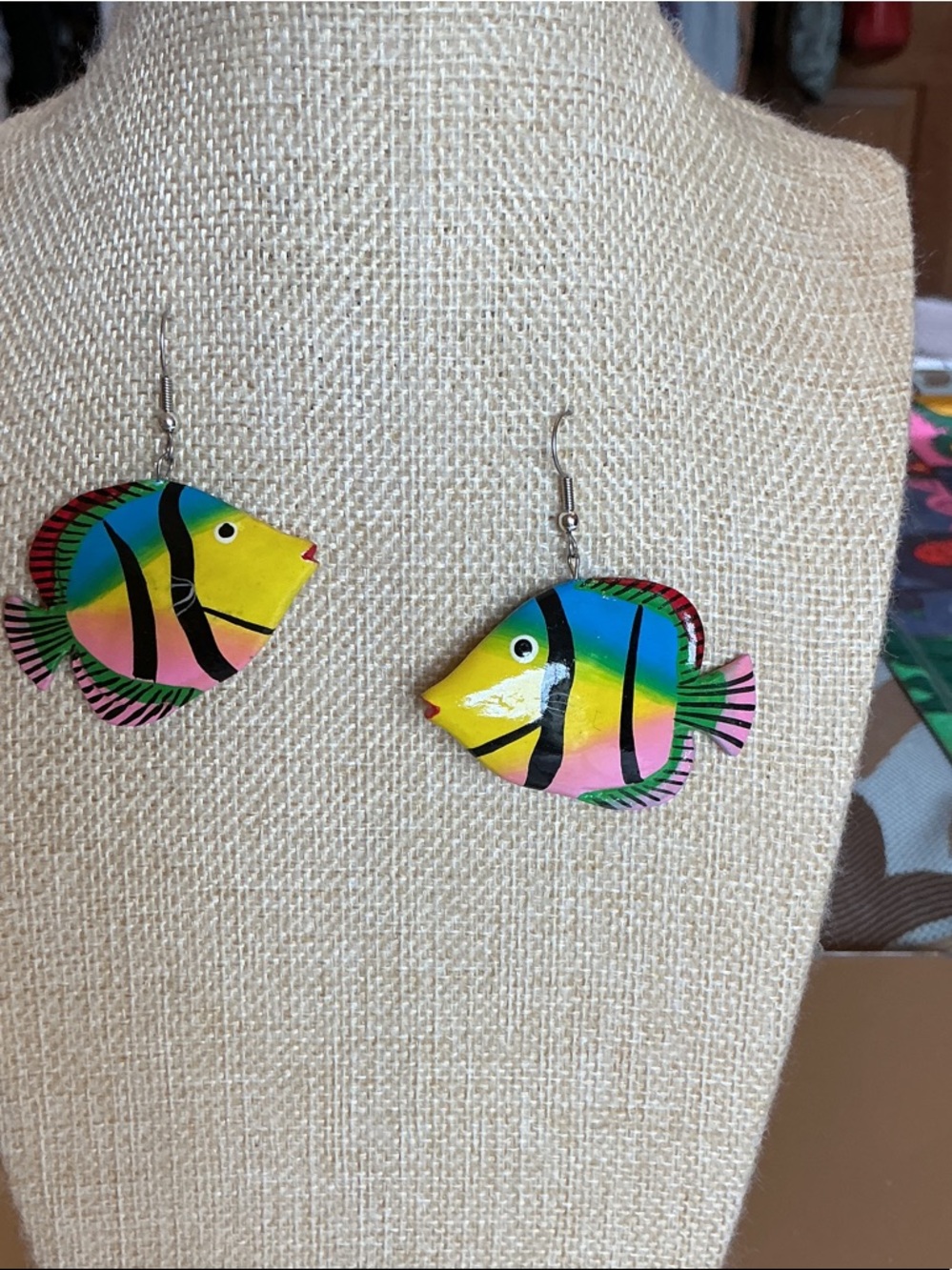 Colorful Fish Drop Earrings - Yellow Pink Blue Tropical Design